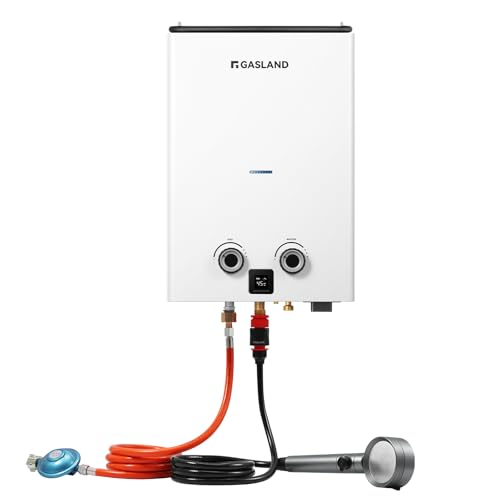 GASLAND Go Shower Series G10 - Calentador de agua de gas ultrafino y portátil de 10 litros para exteriores, butano (50 mbar)/propano (50 mbar), para camping, caravana, granero
