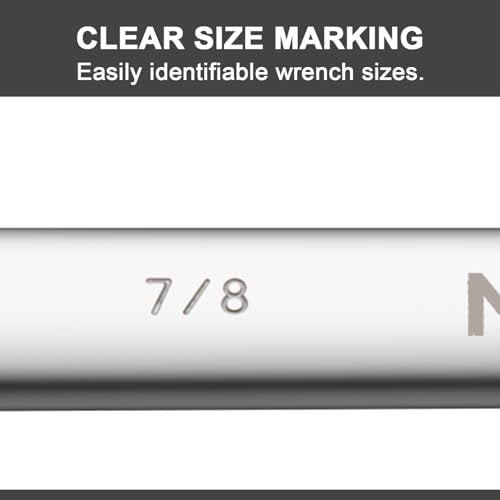 Image of MAXPOWER 7 /8 Inch Combination Wrench, Industrial Grade Spanners with 12 Point Box End, Durable Chrome Vanadium Steel with Off Corners Design, 15 Degree Offset - SAE
