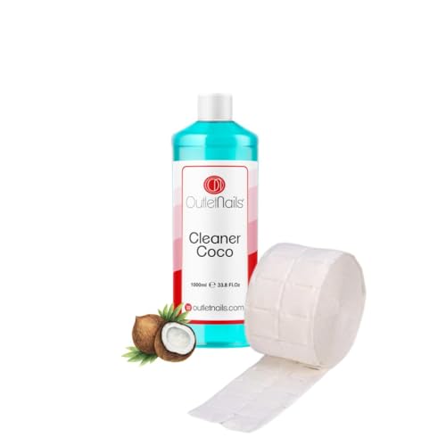 Cleaner para Gel 1000ml Aroma Coco Azul + 500 Celulosas Precortadas/Eliminar la capa pegajosa de geles UV + Esmaltes permanentes
