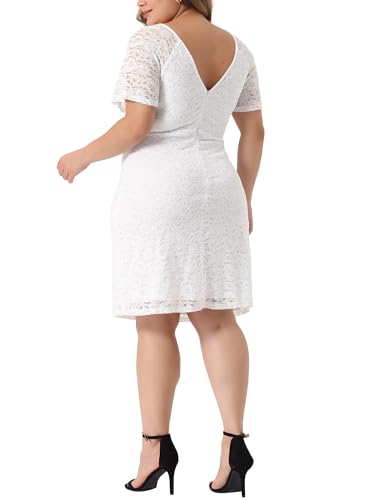 Agnes Orinda Plus Size Dress for Women Elegant V Neck Short Sleeves Cocktail Wedding Guest Bodycon Lace Pencil Dress4
