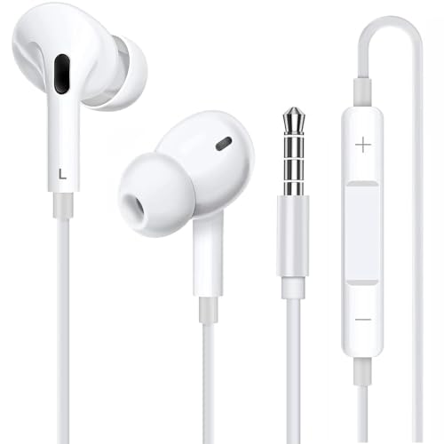 Image of BIGASUO Earphones, HiFi Sound Quality, Calling, Wired Earphones, 3.5mm Jack, Volume Adjustment, Deep Bass, No Delay, Remote Control, Clear Calls, Noise-Free, in-Ear (Pearl White)