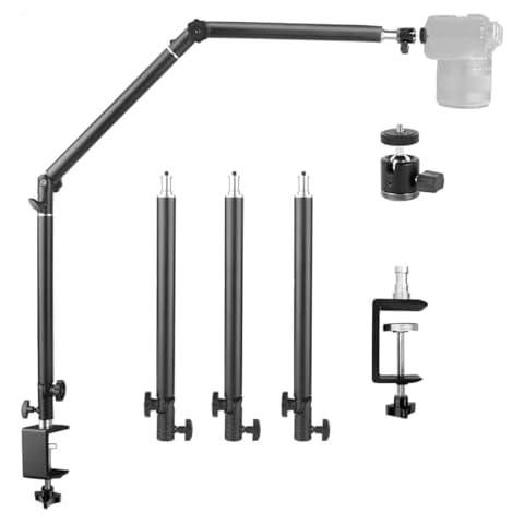 Overhead Desk Camera Mount Stand, HEMMOTOP Overhead Tripod Camera Arm Rig Max. Load 6.6Lbs, Camera Holder Mount for Filming, Cooking, Vlogging, Video Recording, Content Creator Max. Height 41.1" MS05 Cover
