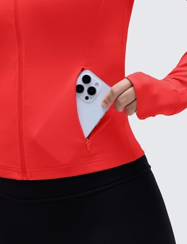 CRZ YOGA Butterluxe Womens Cropped Slim Fit Workout Jacket Weightless Track Athletic Full Zip Up Tops with Thumb Holes Deep Red Small - 4
