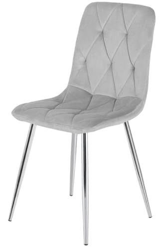 Chaise de salle à manger élégante en velours beige avec pieds en métal doré – Chaise rembourrée moderne et stable pour salle à manger, cuisine, bureau à domicile (gris argenté)