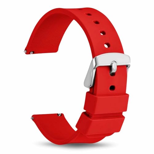 TECHZOCO Correa reloj silicona, Banda de Reloj de Silicona, Correa de Reloj Deportiva, Banda de Reloj Universal, Pulsera de Reloj Silicona, liberación rápida (Rojo (Hebilla plateada), 18 mm)