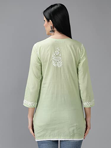 Image of Seva Chikan Hand Embroidered Lucknowi Chikankari Cotton Short Top Tunic for Women SCL9017