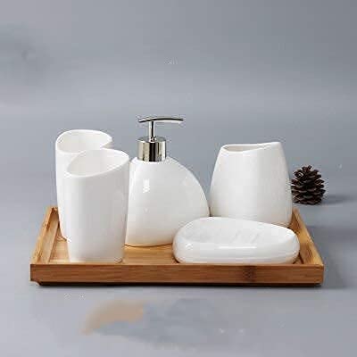 6-teiliges Set Keramik Badezimmer Zubehör Set Badausstattung, SeifenspenderZahnbürstenhalterBecherSeifenschale Badezimmer Accessoires Utensilien (1)