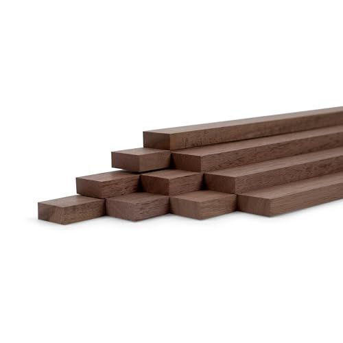 Juego de 10 listones de madera de nogal cepillado, 500 × 25 × 8 mm, listones de madera maciza natural y listos para pegar, para construcción de muebles y construcción de interiores