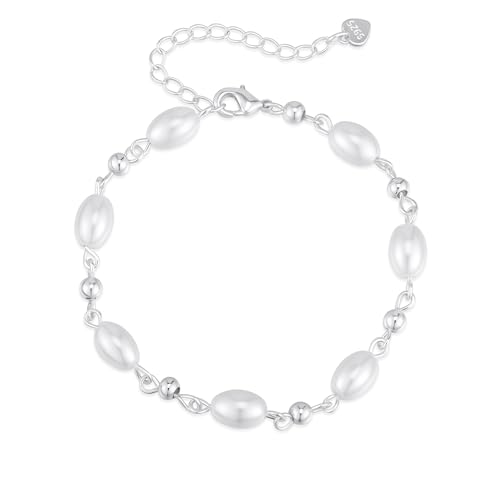 Halora Pearl Bracelet for Women, 925 Sterling Silver Pearls Bracelets Wedding Jewellery Bridesmaid Gifts, Style C