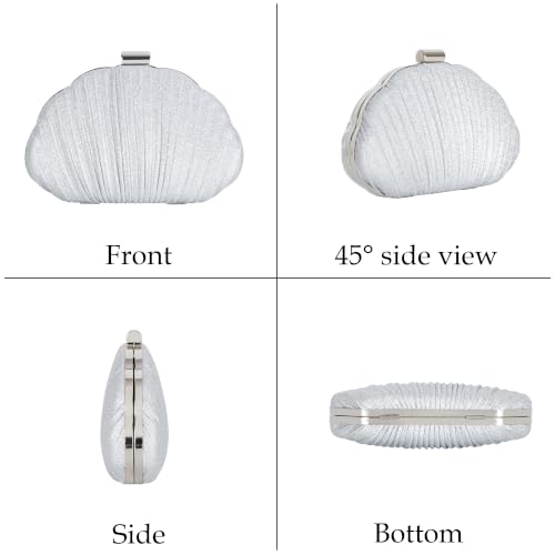 Image of Glitter Seashell Evening Clutch Purse Mini Chain Crossbody Bag Pu Leather Shell Pearl Shoulder Bag