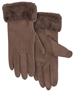 MIJOMA Winter-Handschuhe Wildlederoptik | Touchfunktion für Smartphone | Damenhandschuhe mit Kunstfell | Elegant & weich | One Size | Leicht gefüttert | Stylisches Winteraccessoire (Mocha Brown)