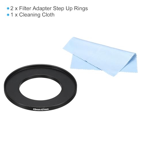 PATIKIL 43mm-67mm Metal Step Up Ring with Cleaning Cloth, 2 Pack Camera Lens Filter Adapter Ring Aluminum Filter Adapter Ring for Camera Lenses Hood, Black - Image 3