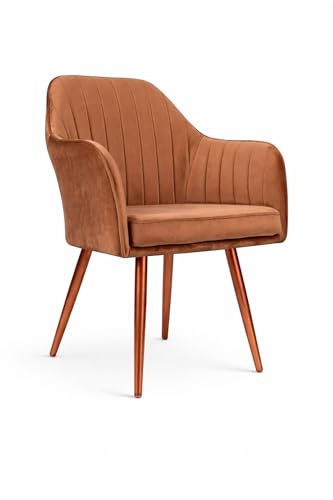 Image of Accent Chair for Living Room| Soft Velvet Fabric Armchair with Multi Colour Leg Options | Modern Chair with Thick Cushion for Home Office restaurent and cafes| 1pc (Black Legs, Light Brown)