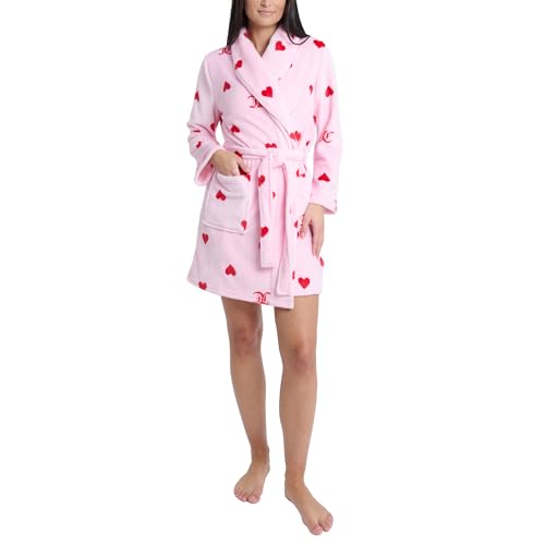 Juicy Couture Womens Super Soft Luxe Plush Shawl Collar Robe (US Alpha Small Medium Regular Regular Pink Heart JC)