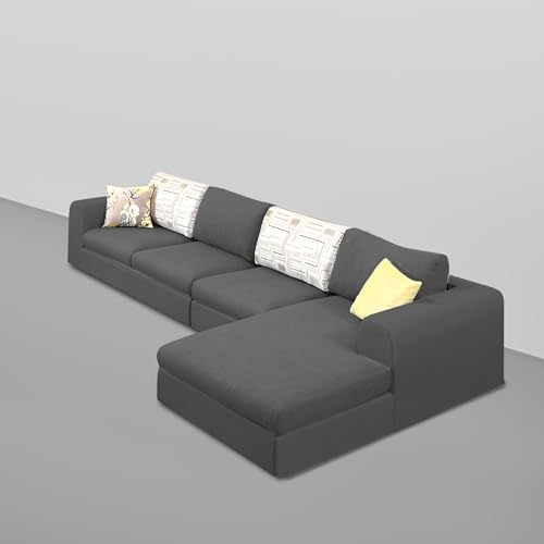 Image of Koza RHS 6 Seater L Shape Sofa Set for Living Room (Black Fabric) Premium Fabric Sofa