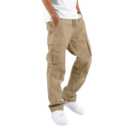 Cargo Pants for Men Straight Leg Drawstring Work Pants Plus Size Hiking Elastic Waist Trousers Fashion Pant