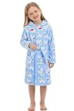 XINNE Boys Girls Hooded Dressing Gown Soft Flannel Bathrobe Pajamas Unisex Toddlers Kids Nightgown Sleepwear Blue Bear