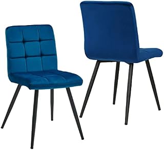 HNNHOME Set Of 2 x Cubana Velvet Upholstered Kitchen Dining Chair with Strong Black Metal Legs Living Room Bedroom Chair (Navy, Velvet)