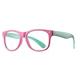 Pro Acme TPEE Rubber Flexible Kids Nerd Glasses Clear Lens Geek Fake for Costume (Age 3-10) (B3 Pink Green - Anti Blue Light Lens)