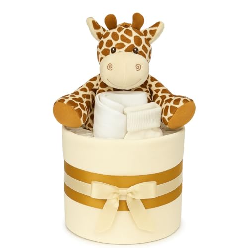 Pannolino Torta Neutro Unisex Baby Gift – Mussola Square wrap 9 Premium Pannolini Bavaglino Calzini e Peluche Morbido...