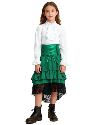 Robe de Renaissance fille verte 170-176 cm costume médiéval victorien complet avec chemise et jupe