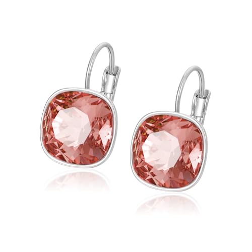XUPING Pendientes de cristal colgantes para mujeres Sparkling Pendientes aros de plata colgante Rhinestone hipoalergénico Jewelry（Light Red）