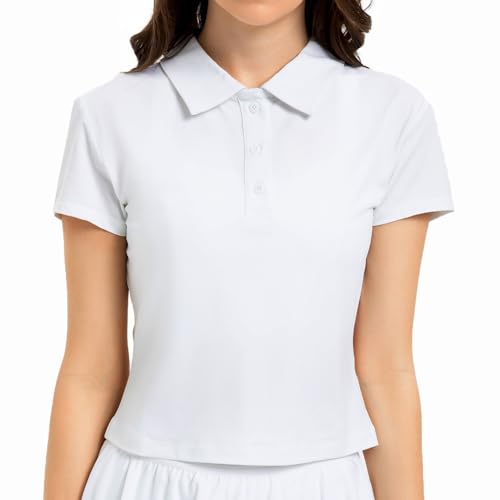 Women's Cropped Polo Shirts Athletic Golf Tennis Shirts Short Sleeve Moisture Wicking Collared Sports T-Shirts