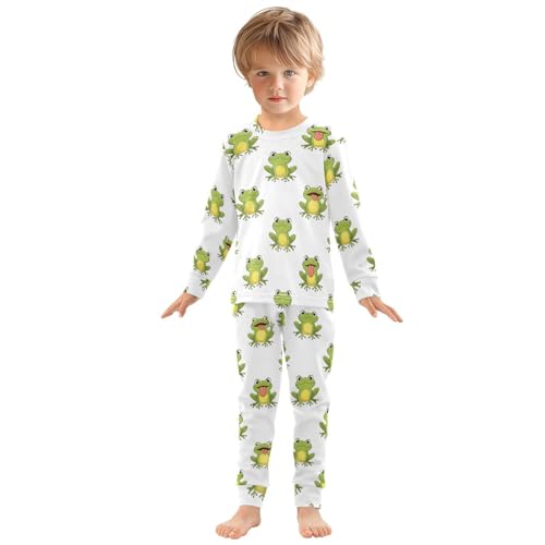 Pajama Sets Long Sleeve Frogs Pattern on White Soft Comfy Sleepwear 2 Piece PJS 3-8T2