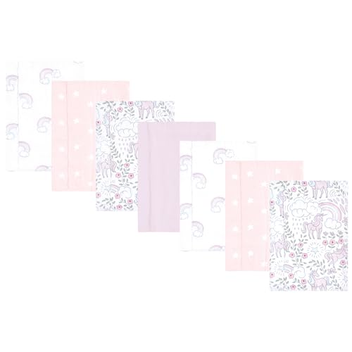 Image of Hudson Baby Unisex Baby Flannel Burp Cloth 7pk, Dreamy Unicorn, One Size