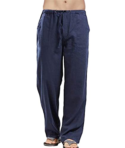 SOMTHRON Men's Loose Plus Cotton Linen Summer Breathable Casual Cropped Pants Solid Drawstring Sweatpants Joggers