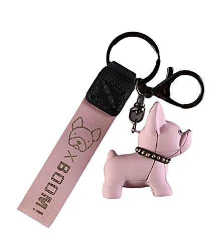 Portachiavi Bulldog francese con anello in metallo e portachiavi a moschettone originale per uomo e donna, perfetto per portare con te le chiavi o appendere nello zaino o nella borsa. Rosa