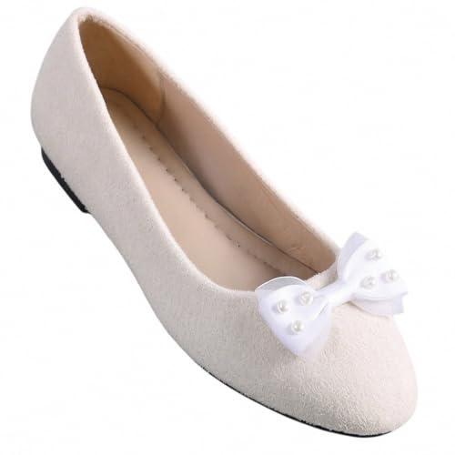 Chaussures plates femme bout rond à nœud en dentelle coupe basse style chic