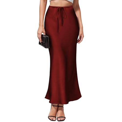 Falda Mujer de Moda, Falda Midi de Verano con Estampado Floral - Elegante y Cómoda para Diario, Deporte o Ocasiones Especiales(Vino,L)
