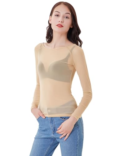 GRACE KARIN Women's Long Sleeve See Through Mesh Sheer Top Blouse Shirt3