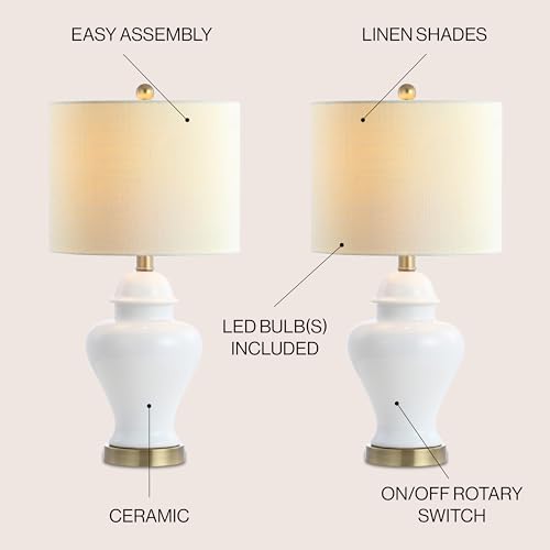 JONATHAN Y JYL6602C-SET2 Set of 2 Table Lamps Qin 22" Ceramic/Iron Classic Cottage LED Table Lamp Cottage,Designer,Glam,Traditional,Coastal for Bedroom, Living Room, Office, College Dorm, White - Image 4