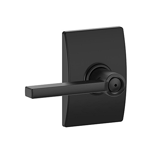 Image of SCHLAGE Latitude Bed /Bath Privacy Door Handle with Lock, Matte Black | Interior bedroom or bathroom door lever with push button lock, Reversible, Easy install, Certified durability, Universal fit