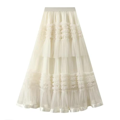 Women's High Waist Pleated Mesh Maxi Skirt Loose Fit Floor Length Cake Skirt Vintage Style Chic Fashion Skirt2