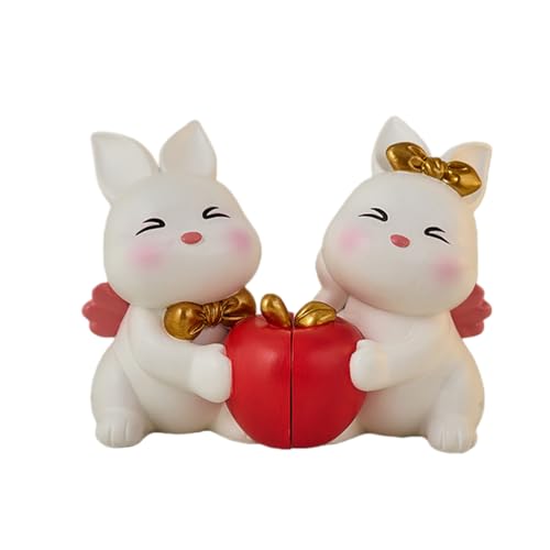 HIRAIDAI Escultura Pareja De Conejos Hechos A Mano (13X10X8CM), Decoración para Boda, Compromiso Y Sala De Estar - Manzana