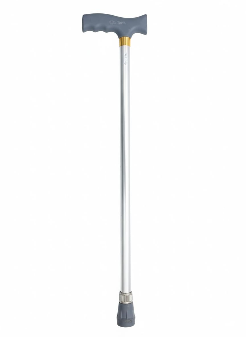 dr. trimp aluminium quad base walking cane for seniors & patients | adjustable height stick (up to 90 cm) with anti-slip grip handle | lightweight support for men & women (silver)