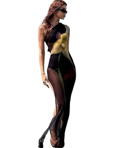 Vestido de playa sexy sin mangas y traje de baño con falda cruzada de malla