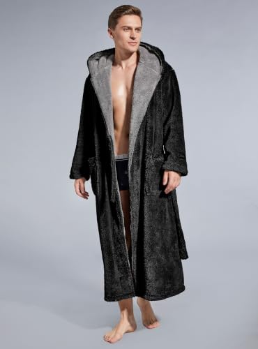 Image of SlumberMee Mens Hooded Robe Heavyweight Plush Fleece Full Length Bathrobe