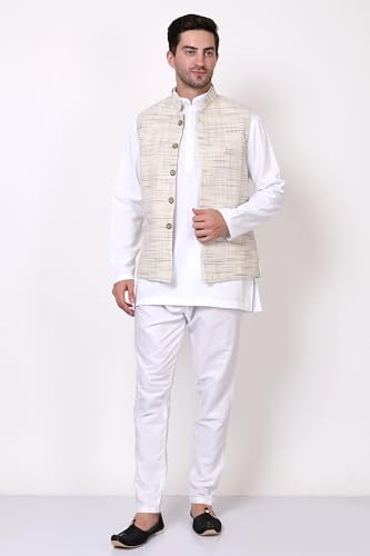 Image of FEBRi Men's Cotton Handloom Fabric Nehru Jacket | Casual Waistcoat for Men