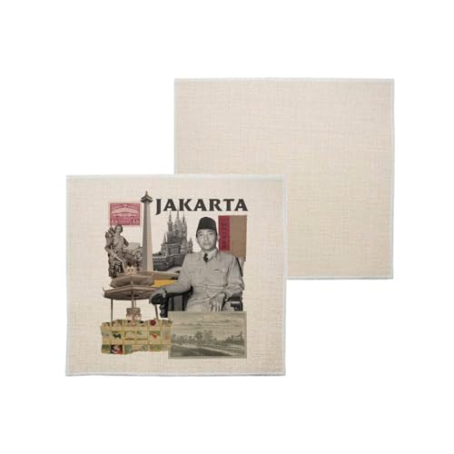 sous Verre en Lin - Jakarta Collage Indonésie Voyage Carte Postale - 1 unité (100 x 100 mm)