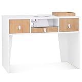 BarberPub Manicure Table with Electric Dust Collector & 2 Dust Bags, Beauty Nail Art Desk with Built-in Socket, Salon Nail Supplies Storage Workstation with Nail Vacuum Cleaner VC232 (White&Teak)