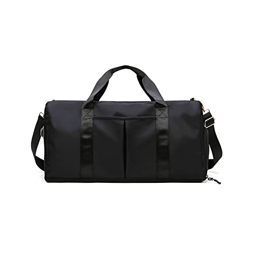 Nylon Borsa Sportiva Borsone da Viaggio Grande Capacità Weekender Pernottamento Bagaglio a Mano Palestra con Scomparto Scarpe & Tasca di Separazione Bagnata e Asciutta Nero