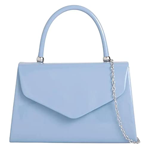 Fi9® Sac à main rétro en cuir verni pour mariée, soirée, mariage, fête, pochette pour l'épaule, bleu clair, Compact