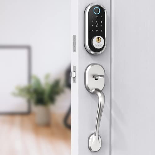 SMONET Smart Locks for Front Door, Keyless Entry Door Lock with Touchscreen Keypads Fingerprint Door Lock Bluetooth Deadbolt Lock with Handle Front Door Lock Set for Homes, House, Apartment, Silver SMONET Smart Locks for Front Door, Keyless Entry Door Lock with Touchscreen Keypads Fingerprint Door Lock Bluetooth Deadbolt Lock with Handle Front Door Lock Set for Homes, House, Apartment, Silver
