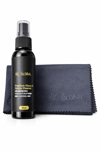 [MK GLOBAL] メガネクリーナー 眼鏡クリーナー レンズクリーナー 60ml 大判クロス30cm付き アルコール不使用 スマホ PC タブレット対応 指紋・油汚れ・皮脂・ホコリ除去