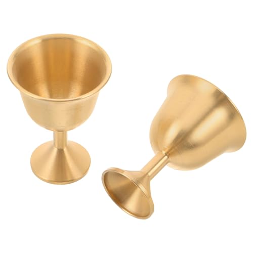 HOMSFOU Lot de 2 Calices en Laiton Massif Moyen, Coupes Dorées Médiévales pour Cérémonies, Mariages, Communions et Toasts – Gobelets Vintage Élégants pour Vin et Boissons Festives
