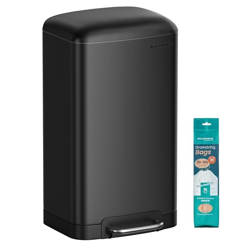 SONGMICS Poubelle 30L, avec Pédale en Acier, Seau Intérieur et Couvercle, Poignée, Fermeture en Douceur, Hermétique, pour Cuisine, Salon, Noir LTB01BK